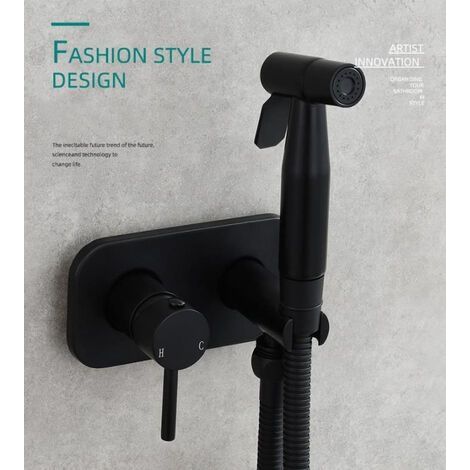 Douchette WC en laiton noir – Pulvérisateur bidet mural avec tuyau renforcé 150 cm – Pression réglable pour hygiène personnelle (1/2)