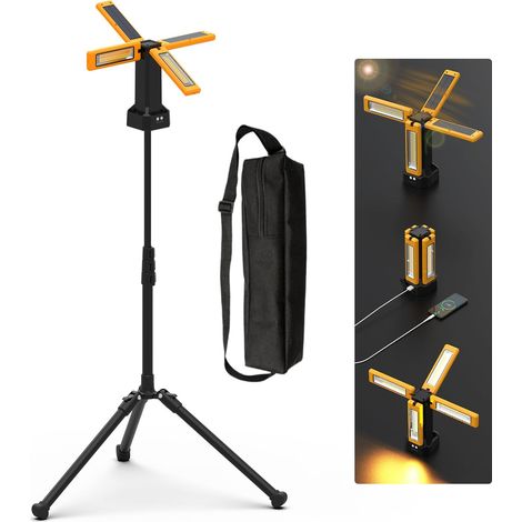 Projecteur de Chantier LED à Batterie Solaire Avec Trépied, Batterie D'une Capacité de 13200 mAh, Lampe Chantier Luminosité de 8000 Lumens, Pour Activités Extérieures, Camping en Plein Air (1/5)