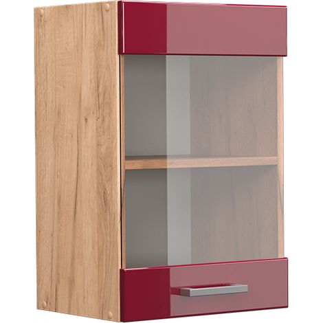 Küchenglasschrank R-Line, Bordeaux Hochglanz, 40 cm, Vicco