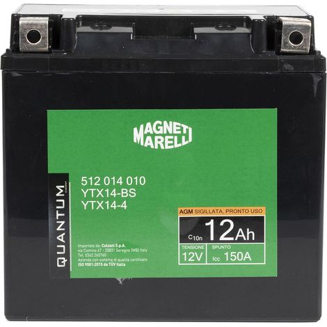 Magneti marelli batteria moto e scooter 12AH 12V 150A tecnologia AGM sigillata polo positivo sinistro (1/5)