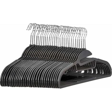 Lot de 10 Cintres en Plastique Antidérapants Ultra-Résistants avec Barre Horizontale et Revêtement en Caoutchouc, Noir - Idéal pour Armoire et Dressing (1/5)