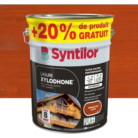 Syntilor – Lasure extérieure gel 5L – Protection jusqu'à 8 ans – Hydrofuge et microporeuse – Anti-UV – Merisier doré satiné (1/4)