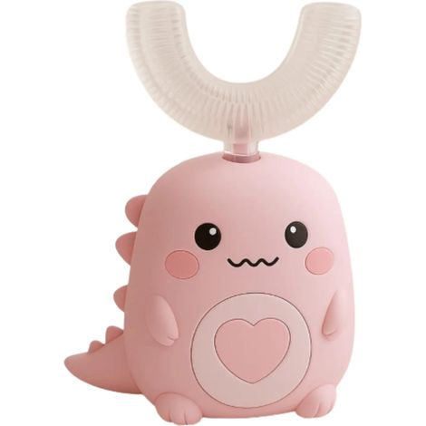 Cepillo de dientes eléctrico infantil en forma de U, cepillo de dientes para bebés con forma de dinosaurio y luz LED, apto para niños de 6 a 12 años - Rosa (1/5)