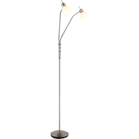 Lampadaire, lampe sur pied, lampe de bureau, métal, nickel mat, 2 lumières, LED Flexo, H 152 cm
