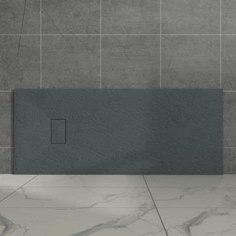 Aquariss Anthracite Rectangular Shower Tray Slate Effect SMC Slip-Resistant Shower Base 1600x700mm with Waste