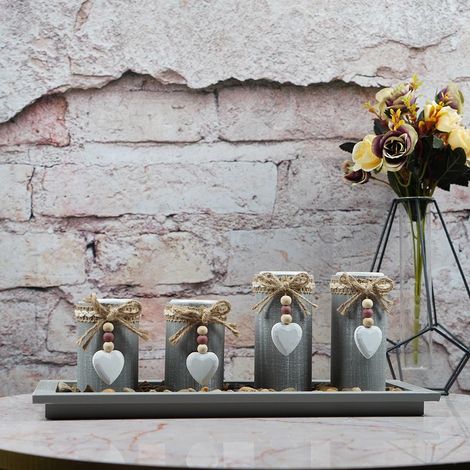 Bougeoirs en Bois Gris Lot de 4, Palette Chandelle Tealight Décor Centre de Table Anniversaire Maison Noël, Support Bougie Cadeau Fille Mariage Fête (1/5)