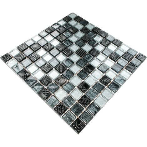 Mosaïque sur filet pour salle de bain ou cuisine en verre 30x30cm - Storm (1/5)