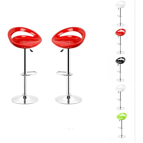 Hofuton Lot de 2 tabourets de bar ABS pivotant et réglable en hauteur 55 cm - 75 cm rouge (1/5)