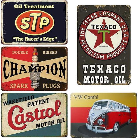 Plaque en métal rétro pour garage, décoration : lot de 5 plaques vintage en métal, 20 x 30 cm, design vintage, style nostalgique, plaque en métal, décoration murale rustique pour atelier (1/5)