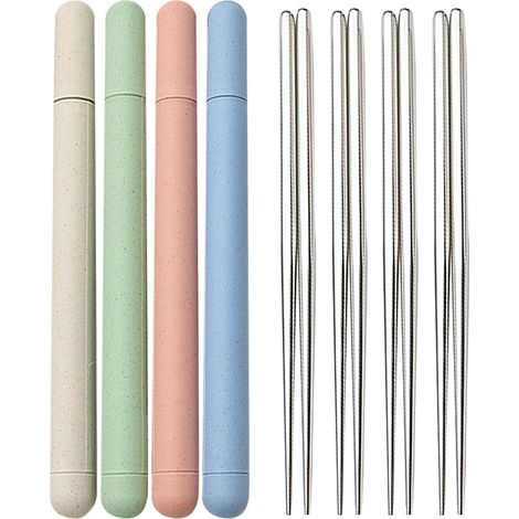 Baguettes - Acier Inoxydable - Réutilisables - Pour Sushi Riz Nouilles - Ensemble de 4 avec Étui Portable - 4 Couleurs (1/5)