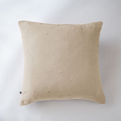 Taie d'oreiller Pois Doré Déco "Gaïa Chic" 60 x 60 cm & 50 x 70 cm "Gaze de Coton" l'Effet Papillon - Gaia Chic Ficelle - Taie d'oreiller 60 x 60 cm (1/3)