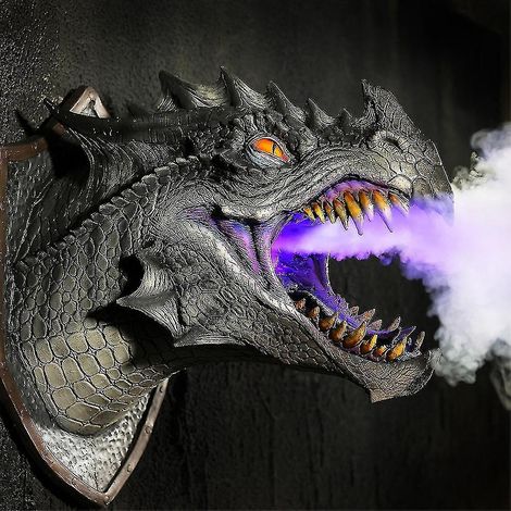 Dinosaurierkopf aus expandiertem Latex, realistische LED-beleuchtete Wanddekoration für Halloween – Blau