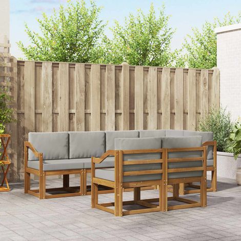 Outdoor-Sofagarnitur mit Kissen 7 pcs Natürlich und Hellgrau (1/5)