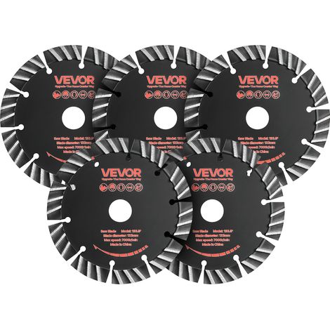 VEVOR Disco de Corte de Diamante 133 mm, Juego de 5 Piezas, Disco para Rozadora de Pared con Segmentos 2 mm, Eje 20 mm, Núcleo de acero 65Mn para Ladrillo Hormigón Tuberías Mampostería y Cableado (1/5)