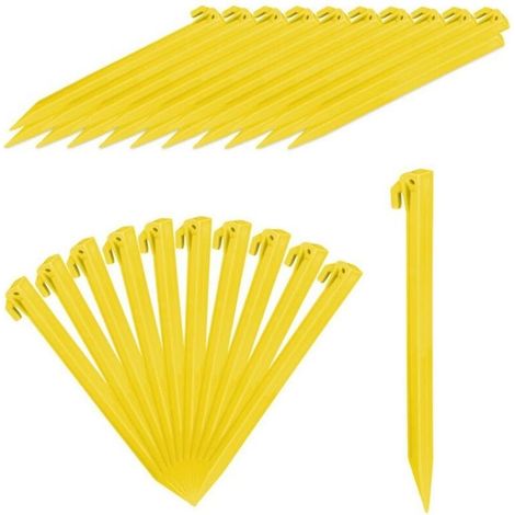 Piquet de fixation, lot de 32 sardines tente, piquet ancrage sol jardin 31 cm long, plastique, jaune (1/4)