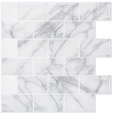 Carrelage autocollant 3D pour dosseret de cuisine, salle de bain et salon, 12" x 12", marbre gris, 10 feuilles (1/4)