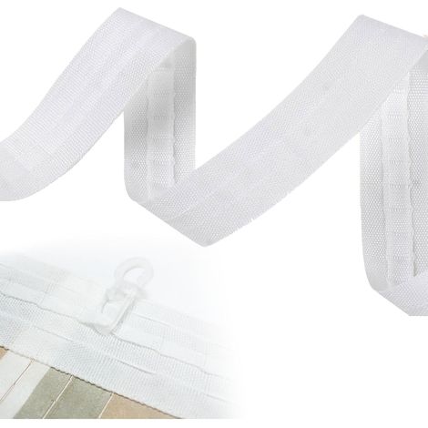 Galon fronceur pour rideaux - 28 m x 2,5 cm - Ruban blanc à volants - À coudre - À coudre - Ruban à friser - Pour crochets de rideau (1/5)