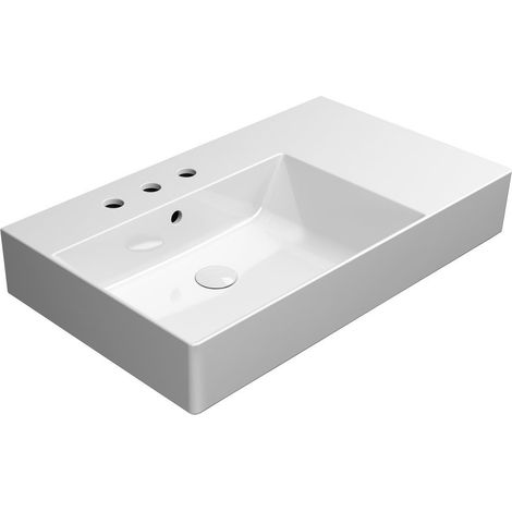Lavabo en céramique KUBE X 80x47cm, étagère à droite, 3 trous de robinetterie, blanc ExtraGlaze (1/4)