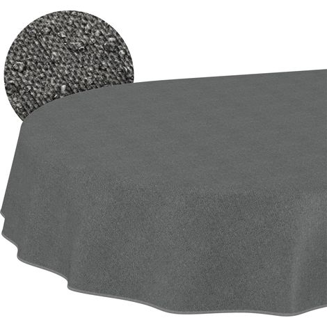 Nappe enduite Gris foncé Aspect Lin avec Ourlet Ovale 200x140 cm (1/5)