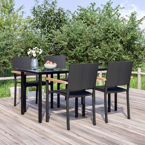 5-tlg. Garten-Essgruppe Schwarz Poly Rattan