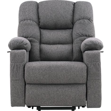 M MCombo elektrische Aufstehhilfe Relaxsessel 7550, mit 3 Motoren getrennt verstellbar, Liegeposition bis 170°, verlängerte Fußstütze, USB, für Senioren Wohnzimmer (Grau-Stoff)