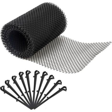 1 filet de protection pour gouttière, noir, 6 mm, 235,8 x 5,9 po, PP, avec 10 crochets (1/4)