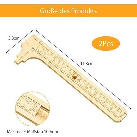 Lot de 2 petits pieds à coulisse analogiques pratiques Mini jauge coulissante en laiton Double échelle Règle de poche Pour bijoux, travail du bois 100 mm (1/4)