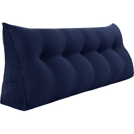 VERCART Großes Keilkissen, Langes Lesekissen, Bettruhe Rückenkissen, Dreieckiges Liegekissen, Dekoratives Kopfteilkissen für Tagesbett oder Tiefes Sofa, Cord Marineblau, 160cm (1/5)