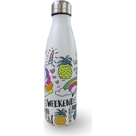 ID0009 Botella en acero de doble cámara UNICORNIO reutilizable 500ml SIN BPA