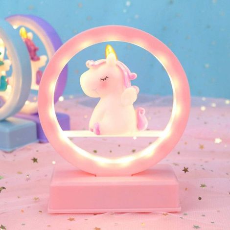 lumière de nuit led, boîte à musique licorne avec lumière led, lampe de table licorne pour cadeau de Noël anniversaire fille (1pcs, rose) (1/5)