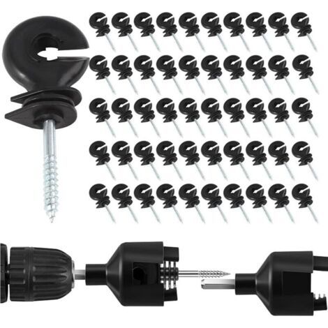 50 Pack Ring Insulators for Electric Fence, Screw Insulators, Screw Insulators, Electric Fence Accessories for Wood Posts and 1 Electric Fence Mandrel, Self Attacking
