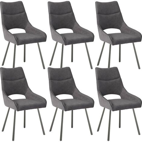 Lot de 6 chaises tissu coloris gris anthracite pieds métal laqué gris - SILOUAN (1/4)