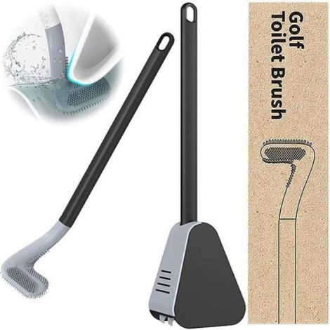 Brosse De Toilette - Manche Long En Silicone - Montage Murale - Noir - 1 Piece (1/4)