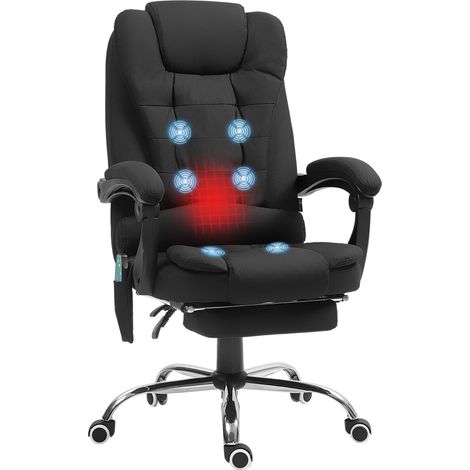 Vinsetto Office Chair with 6 Point Massage and Back Heat, Microfibre Desk Chair with Footrest Adjustable Height and Swivel Wheels, Back Reclining, Full Black (1/5)