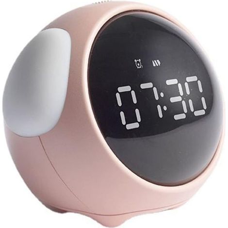 Réveil pour Enfants Entraîneur de Sommeil pour Enfants Mignon numérique activé par la Voix Veilleuse Détection de la température Fonction Snooze Rechargeable Rose (1/5)
