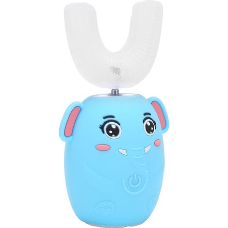 Brosse à dents électrique automatique en forme de dessin animé avec tête en forme de U pour enfants (bleue) (1/5)