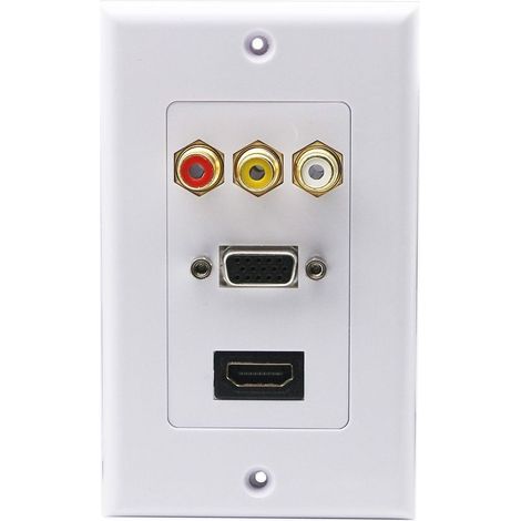 3RCA + HDMI + VGA Plaque Murale HDMI Component Composite Audio Vidéo Prise de Charger Support de Prise de Courant Murale Face Plate Panel Cover Blanc (3RCA & HDMI et VGA) RCA&HDMI&VGA (1/5)