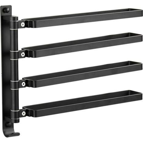 Wall Mounted Towel Rack with 4 Rotating Bars - Dry and Wet Separation for Shower and Kitchen (Black) (1/5)