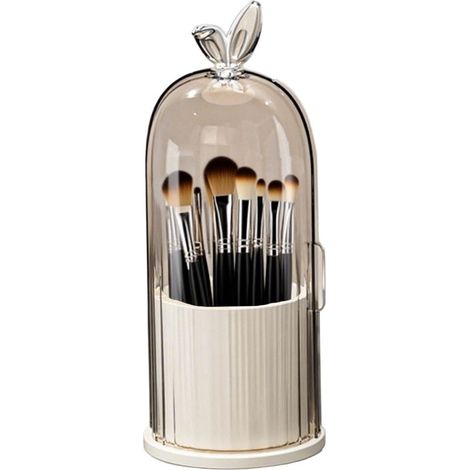Porte-Brosse à Dents Rotatif à 3 Fentes, Support de Brosse Dents Anti-poussière avec Couvercle, Organisateur de pinceaux Maquillage pour comptoir Salle Bain, Jaune Rotatif, avec Couvercle (1/4)
