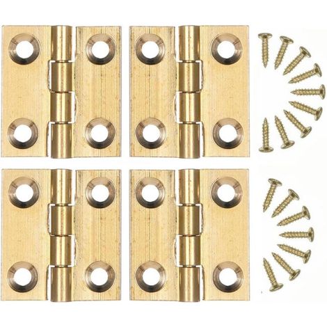 (Juego de 4) Bisagras pequeñas de latón dorado con tornillos y diseño plegable para cajas de madera y puertas de armarios. (1/5)