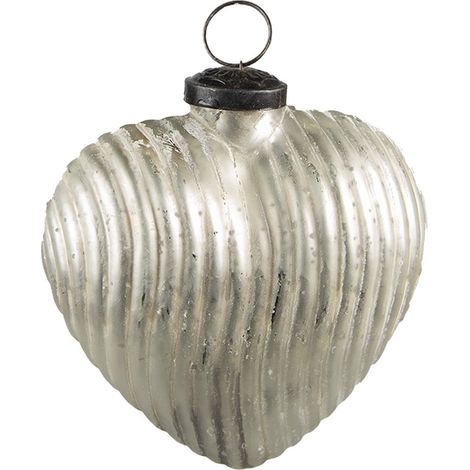 Boule de Noël en Verre Argenté en Forme de Cœur avec Corde 11 x 5 x 12 cm - PANGIVO (1/2)