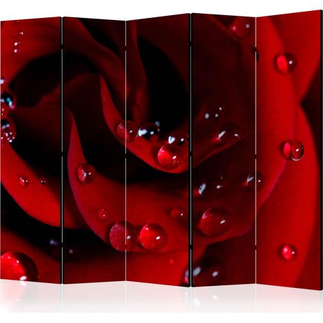 Paravento - Red rose with water drops II [Room Dividers] - 225x172 (1/4)