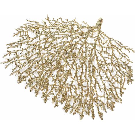 Rami artificiali decorativi a ventaglio con glitter oro, set da 10 pezzi, cm 29 x 24 H