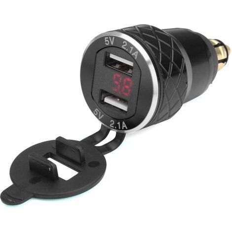 12V-24V 4.2A Voltmètre Rouge Moto Double Chargeur USB Din Socket pour BMW MotoNoirdengyank (1/5)