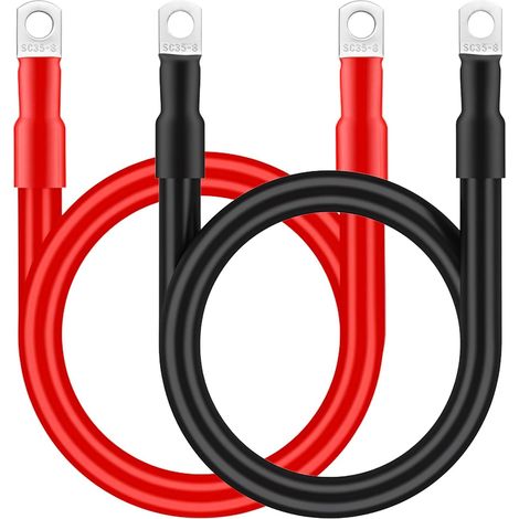 2 Pièces câbles de Batterie M8x50cm, câble en cuivre 35mm², Cable électrique 12V avec cosses à Anneau, pour Voiture, Moto et Plus (1/5)
