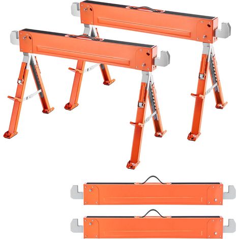 Chevalets de Sciage Pliants, Lot de 2, Capacité 816,5 kg, Pieds Renforcés, Hauteur Réglable, Patins Antidérapants, pour Menuiserie et Chantiers (1/5)
