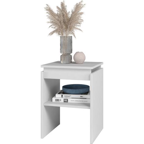 Chevet - Bout de Canapé Blanc 2 Niches L 38 H 52 P 33 cm (1/5)