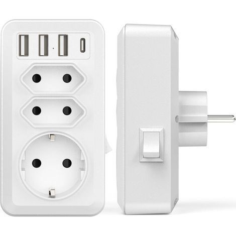 Memkey – 7-in-1-Steckdosenleiste mit 3 AC-Steckdosen (16 A, 3800 W), 3 USB-Anschlüssen (5 V/3,4 A) und 1 USB-C-Anschluss – Schwer entflammbares Material für optimale Sicherheit (1/4)