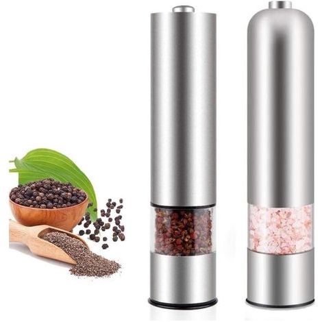 Electric Pepper Mill, Salt and Pepper Mill Set, Adjustable Automatic Spice Mills in Stainless Steel