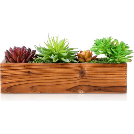 Jardinière en Bois Rustique Bac À Plantes Bois pour Succulentes Jardinière en D’Extérieur 11.81 X 3.74 X 2.76 in Décor Jardin Balcon Bureau 1 Pièce (1/5)